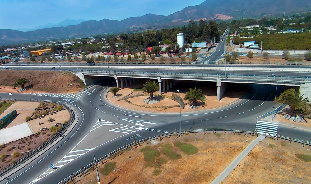 Paso inferior Las Palmas en el cruce con una rotonda, vista aérea
